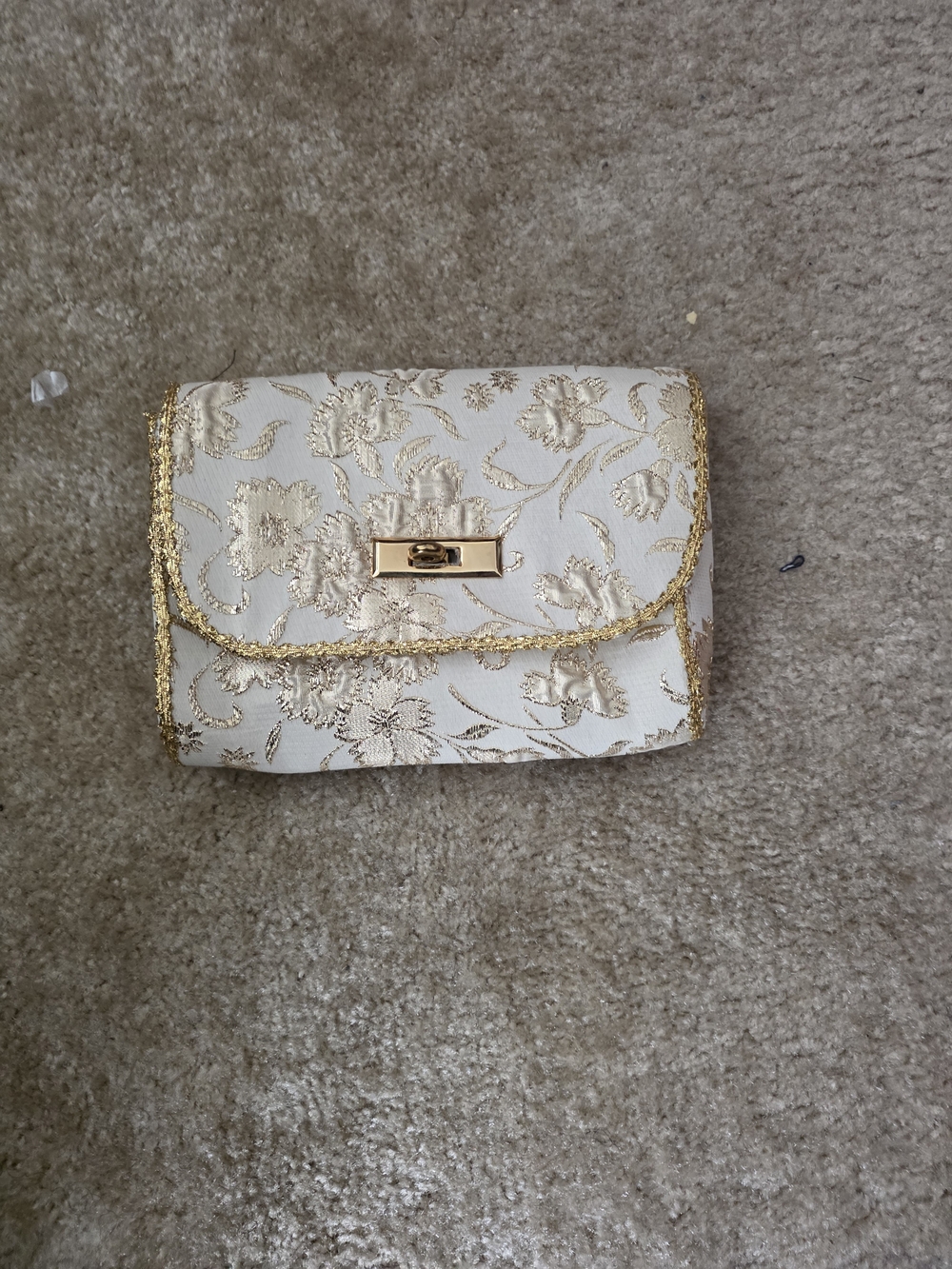 Elegant White & Gold Floral Evening Clutch